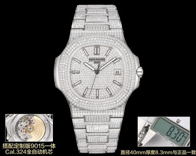 Patek Philippe Nautilus 5711 Series 9015 Movement 316L Steel 40mm Full Diamond with Scales Men Watch